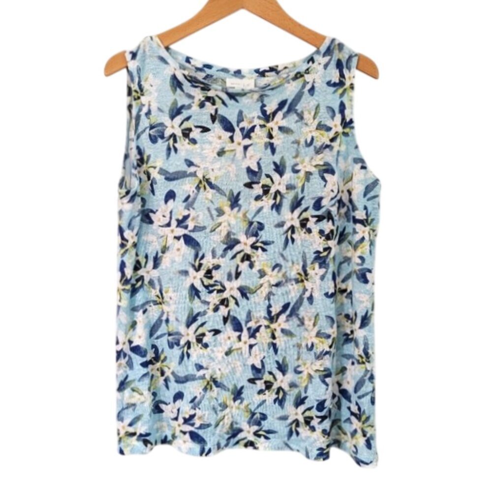 J. Jill Floral Sleeveless Top -‎ Blue and White- Size S